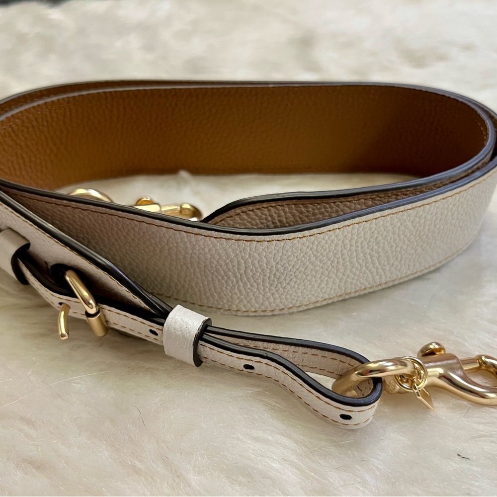 Coach Cream and Brown Leather Adjustable Bag Strap with Gold Hardware - Picture 4 of 4